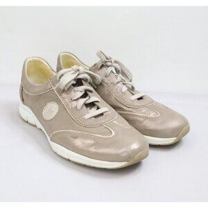 Mephisto Yael Runoff Womens Sz 9.5 Silver Metallic Leather Casual Shoes Sneakers